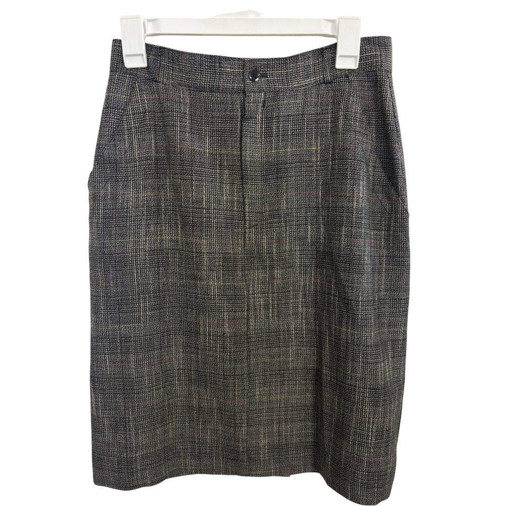 Vtg 70s Plaid Tweed Pencil Skirt Size 12 Union Made USA Dark Academia Preppy